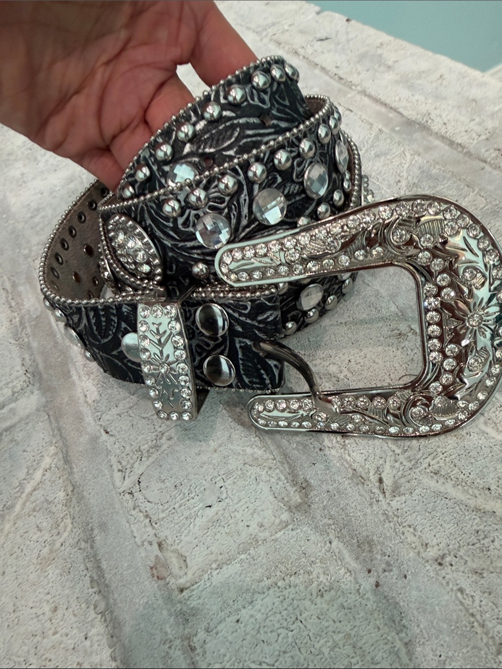 Blazin Roxx from Buckle Black Western Belt with Silver Rhinestone Buckle